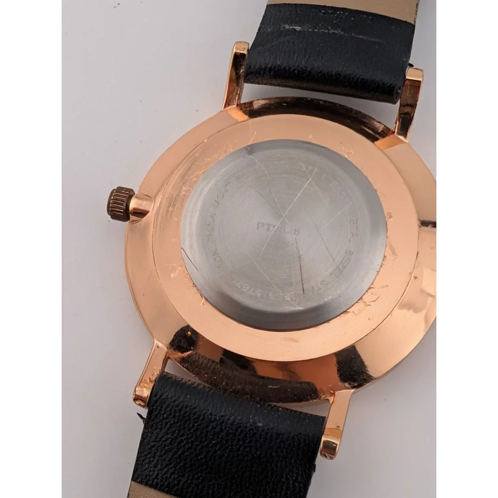 Women's‎ Floral Dial Watch 36mm Rose Gold Case Black Faux Leather Band- Working